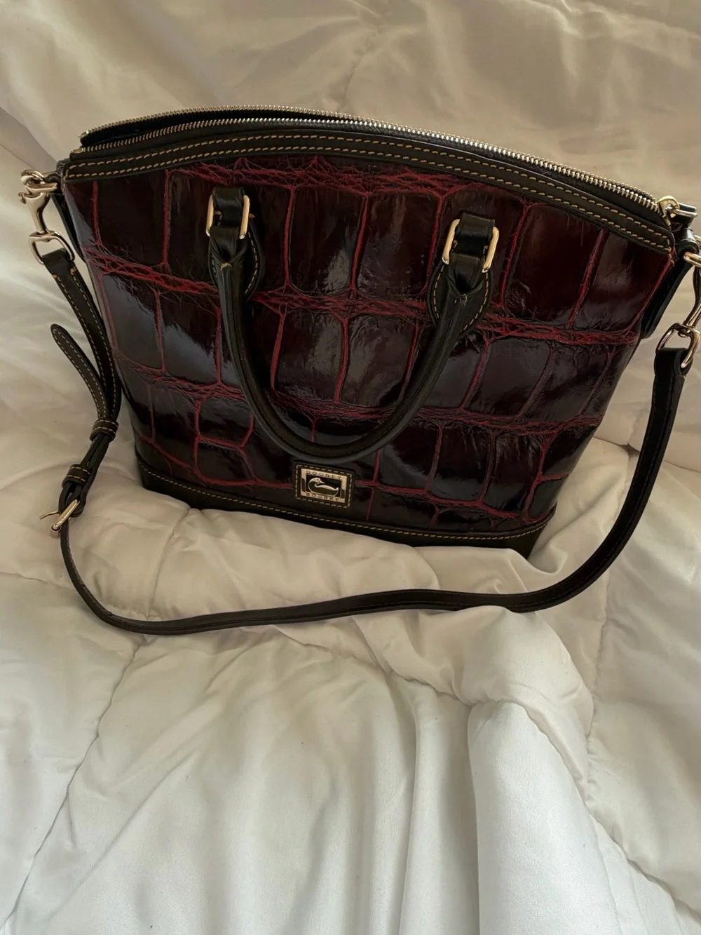 Dooney & Bourke Burgundy Croc-Embossed Satchel w/Removable Wristlet & Wallet Set